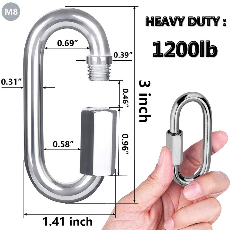 Lsqurel Quick Link, Lsqurel 304 Stainless Steel D Shape Locking Carabiner Heavy Duty Repair Link Pets Keychain for Outdoor Traveling Equipment M4 M6 M8 Capacity 200lb 600lb 1200lb (M8 5Pack) - Image 2